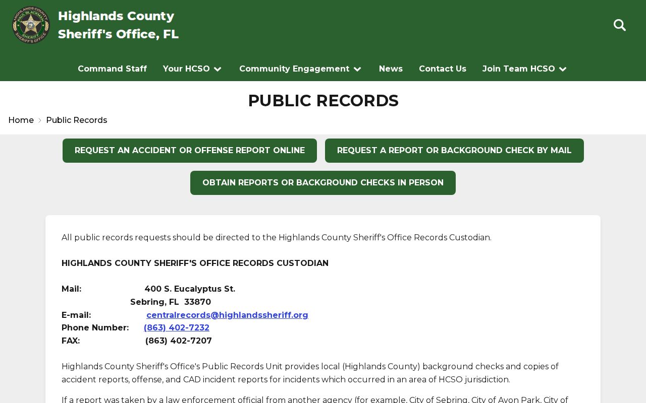 HCSO request route for Highlands County released inmate booking photos