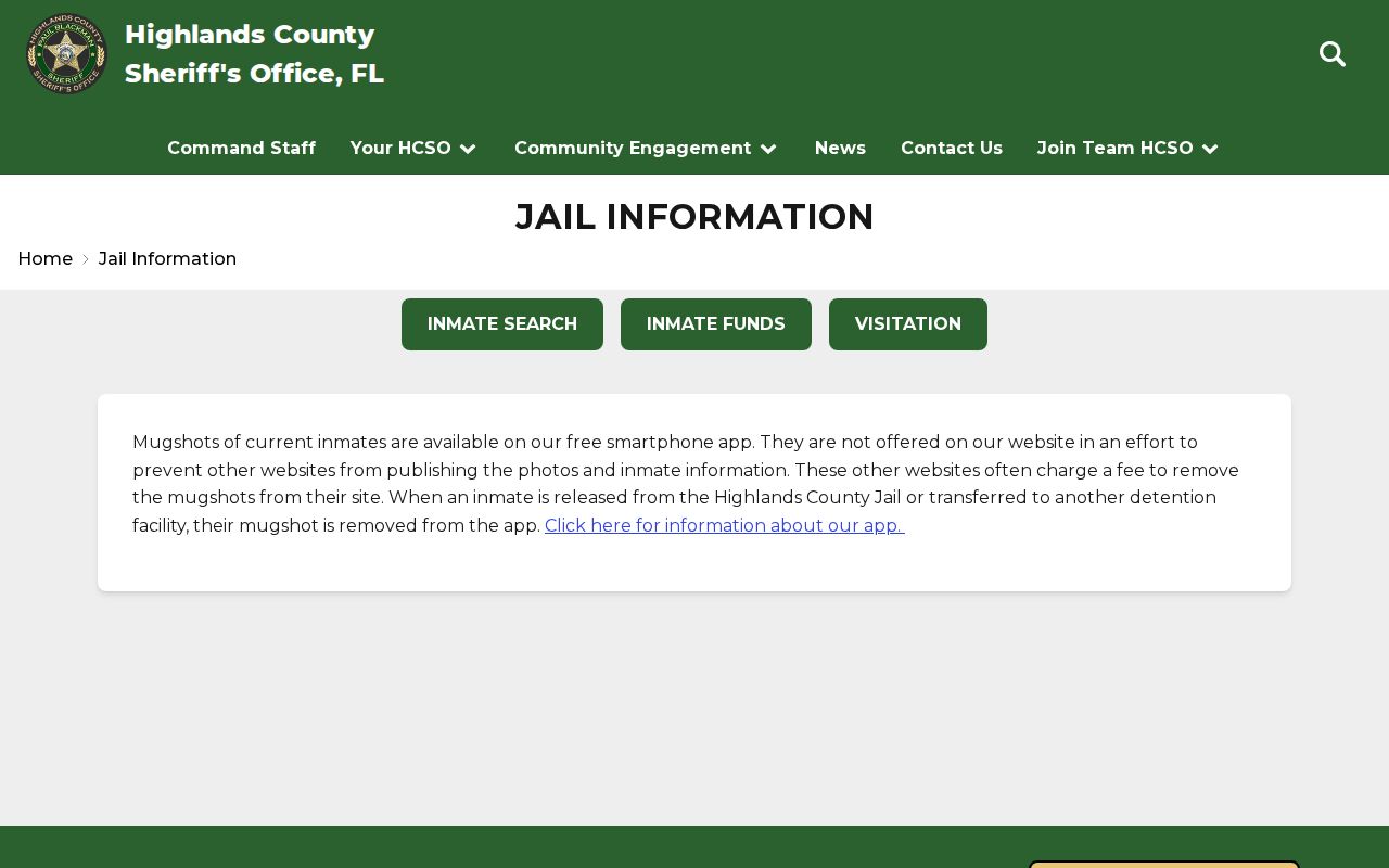 Highlands County Jail current inmate and release records hub