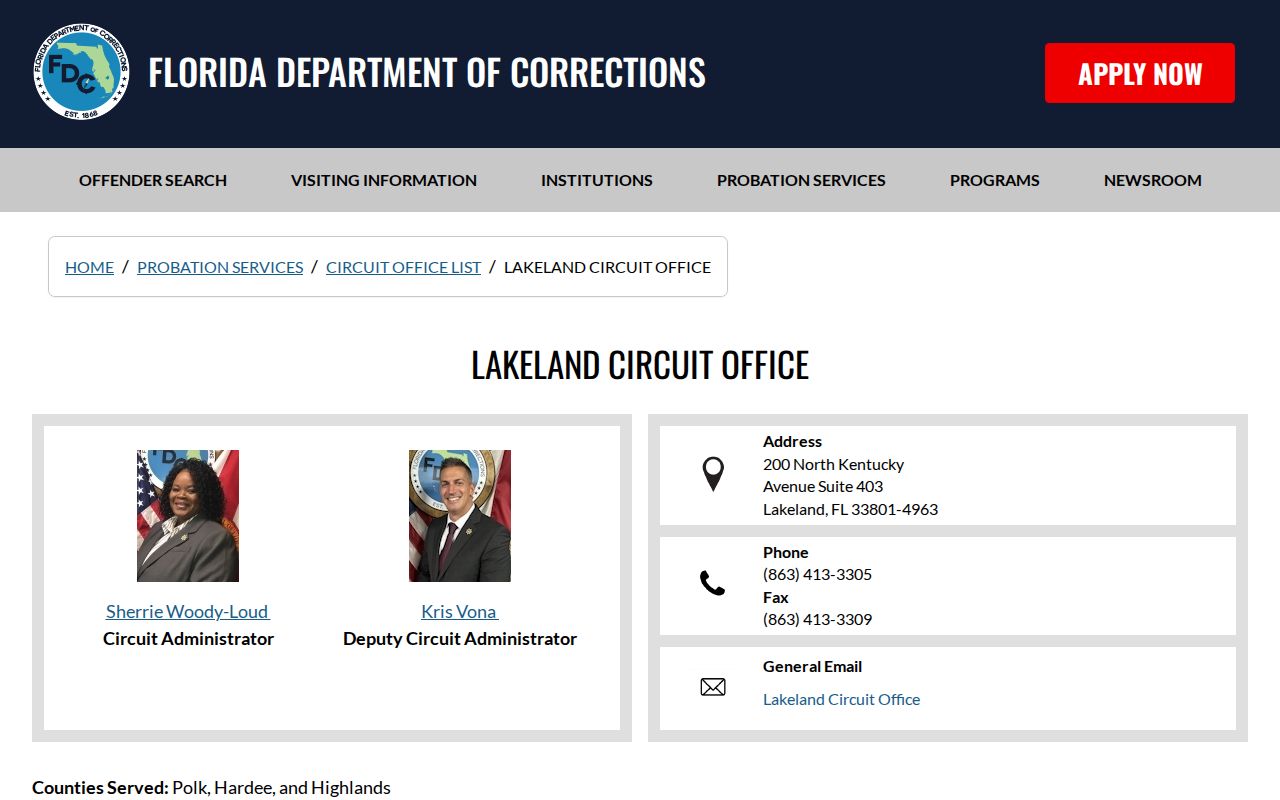 FDC Circuit 10 office for Highlands County post-release supervision