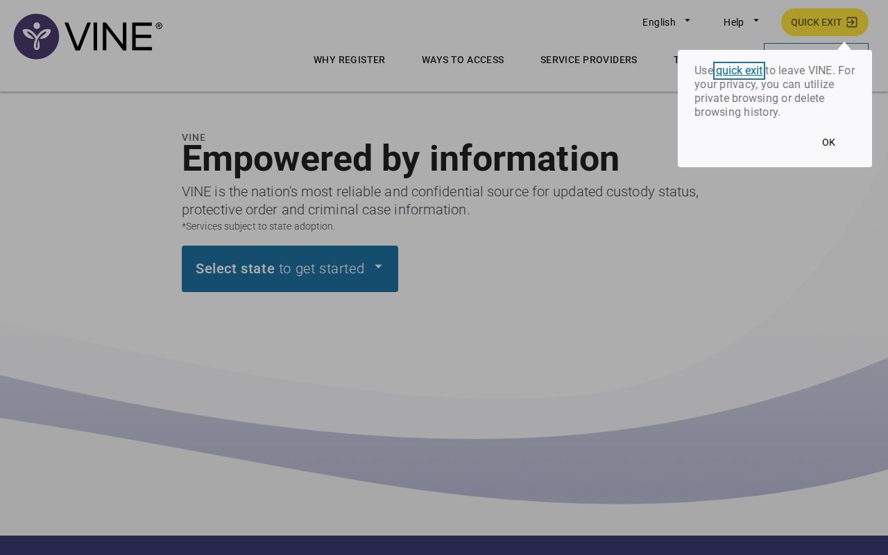 VINELink entry portal for selecting Florida custody information
